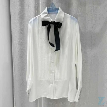 2023 Французская лента для девочек, уменьшающая возраст, рубашка с рукавами-фонариками, белая одежда для пригородных поездок, профессиональный топ