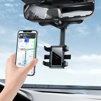 Регулируемая телескопическая подставка для телефона, зеркало заднего вида автомобиля на 360 °, держатель телефона для автомобильного крепления, поддержка телефона и GPS, Вращающийся