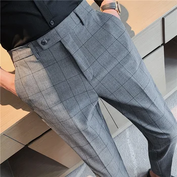 2022 Высококачественные мужские официальные брюки, Офисный Социальный деловой модный клетчатый костюм, Повседневные тонкие свадебные уличные брюки 38