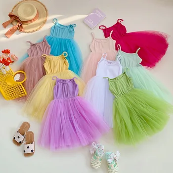 Летнее платье принцессы для девочек ярких цветов, детская одежда из тюля без рукавов, детский день рождения, праздничное детское Пасхальное