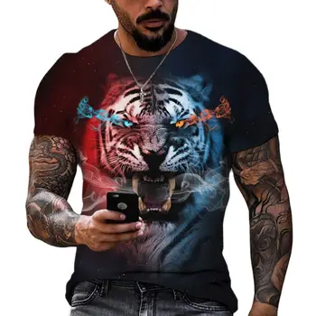 Тигр, боевое животное, Зверь, Свирепый Лев / леопардовый принт, 3D футболка, мужские топы с коротким рукавом, Футболки Оверсайз, Мужская дизайнерская одежда
