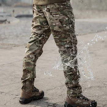 Камуфляжные Тактические брюки-карго, мужские водонепроницаемые армейские военные брюки с множеством карманов, Хлопковые длинные брюки для улицы SWAT